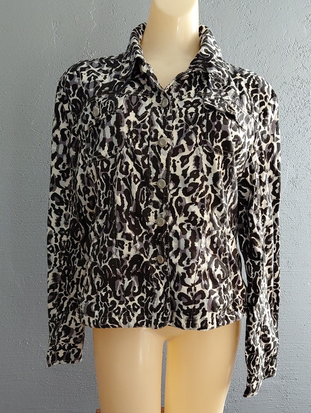 Live a Little Black and White Leopard-Print Button Down Jacket